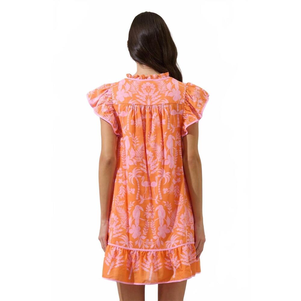 NEW SUGARLIPS toucan jungle print shift dress in pink-orange multi - Picture 2 of 6
